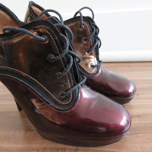 LANVIN River 2009 Collection Mirrored Patent Bronze Heel Platform Lace Up Shoes - Picture 7 of 15